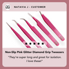 Non-Slip Pink Glitter Diamond Grip Tweezers for Isolation